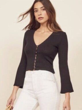 Reformation Gellar Knit Button Front Top